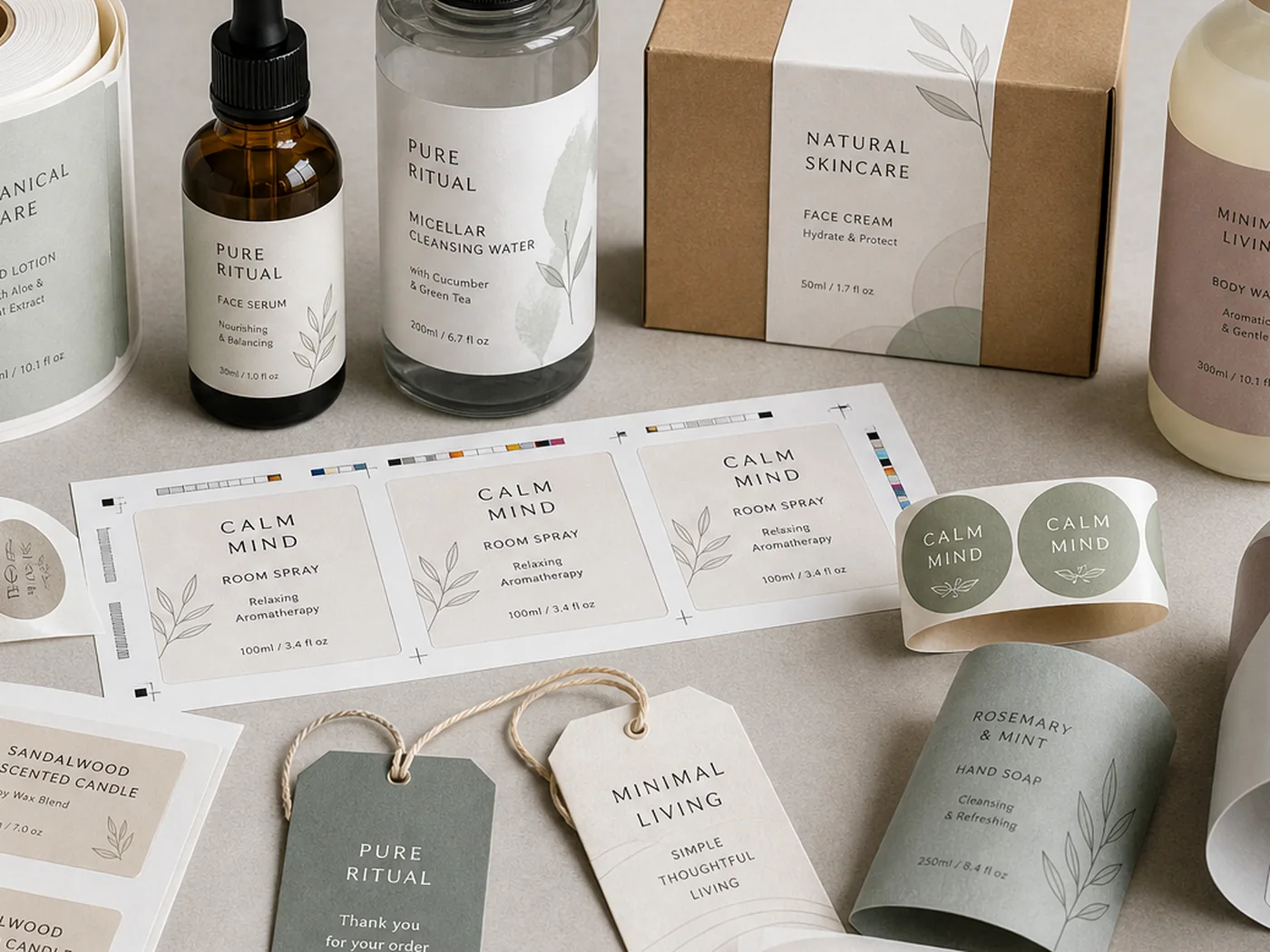 Printed product tags and labels used for branded packaging