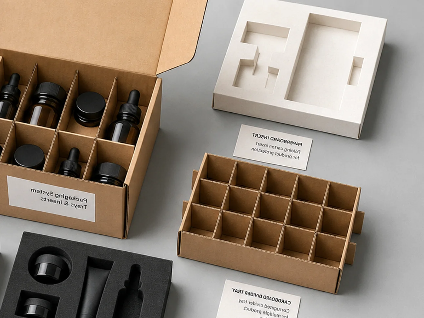 Open box packaging with paper insert and protective filler