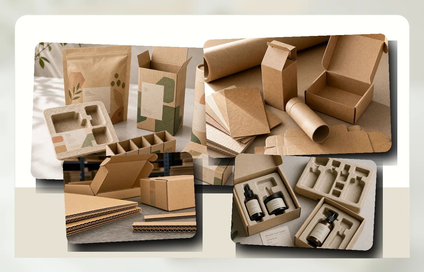 Kraft paper, corrugated board and molded fiber packaging samples for practical sustainability discussions